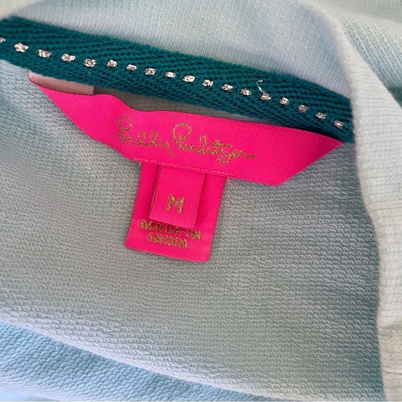 Lilly Pulitzer Aldean Lightweight Sweatshirt Bubbly Aqua Blue Medium - Picture 2 of 12